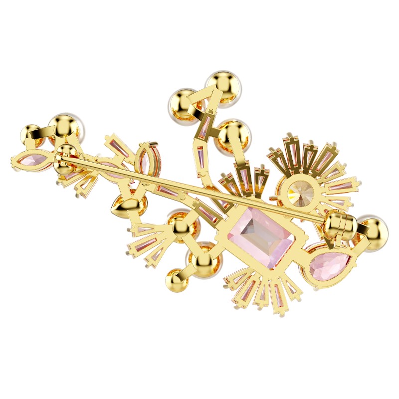 Swarovski Gema Mixed Cuts Flower Brooch, Gold Tone Plated