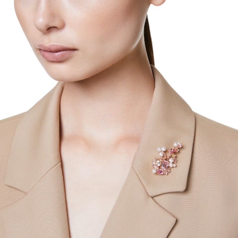 Swarovski Gema Mixed Cuts Flower Brooch, Gold Tone Plated
