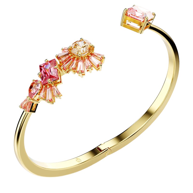 Swarovski Gema Mixed Cuts Bangle Large Bracelet, Pink and Yellow Gold Tone Plated