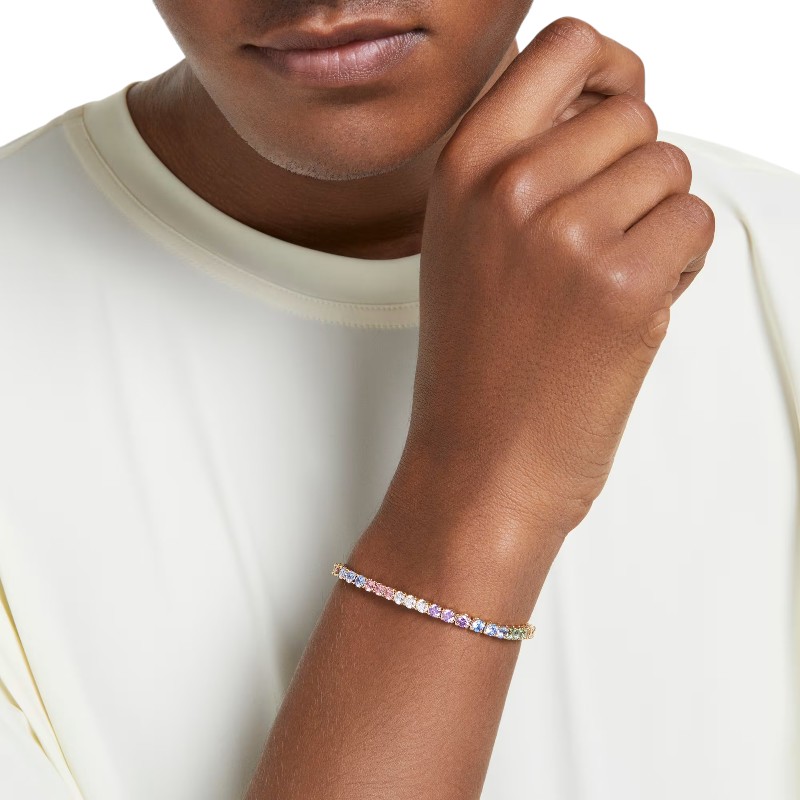 Swarovski Matrix Round Cut Bracelet, Multicolored and Gold Tone Plated