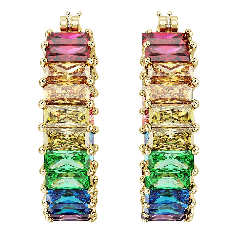 Swarovski Matrix Baguette Cut Hoop Earrings, Multicolored and Gold Tone Plated