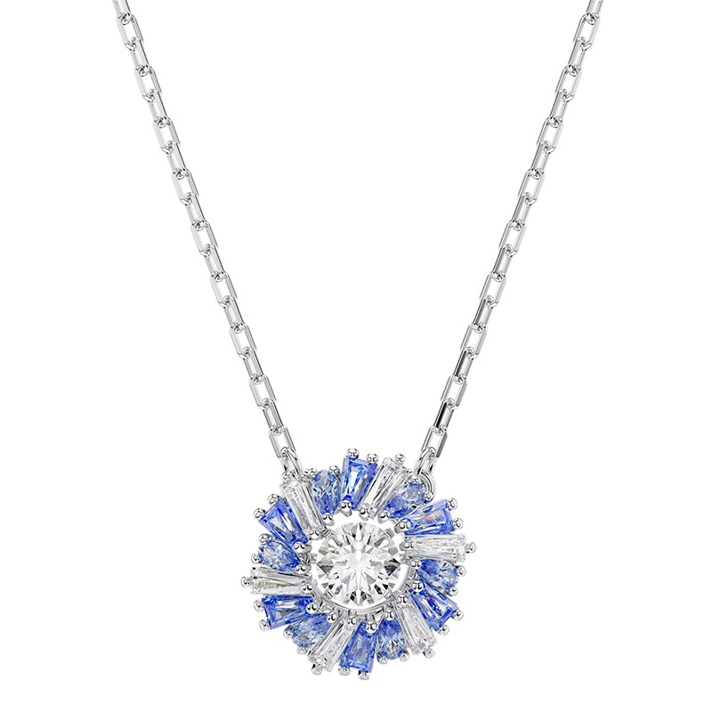 Swarovski Idyllia Flower Pendant Necklace, Blue and Rhodium Plated