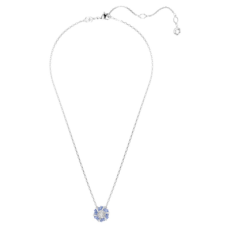 Swarovski Idyllia Flower Pendant Necklace, Blue and Rhodium Plated