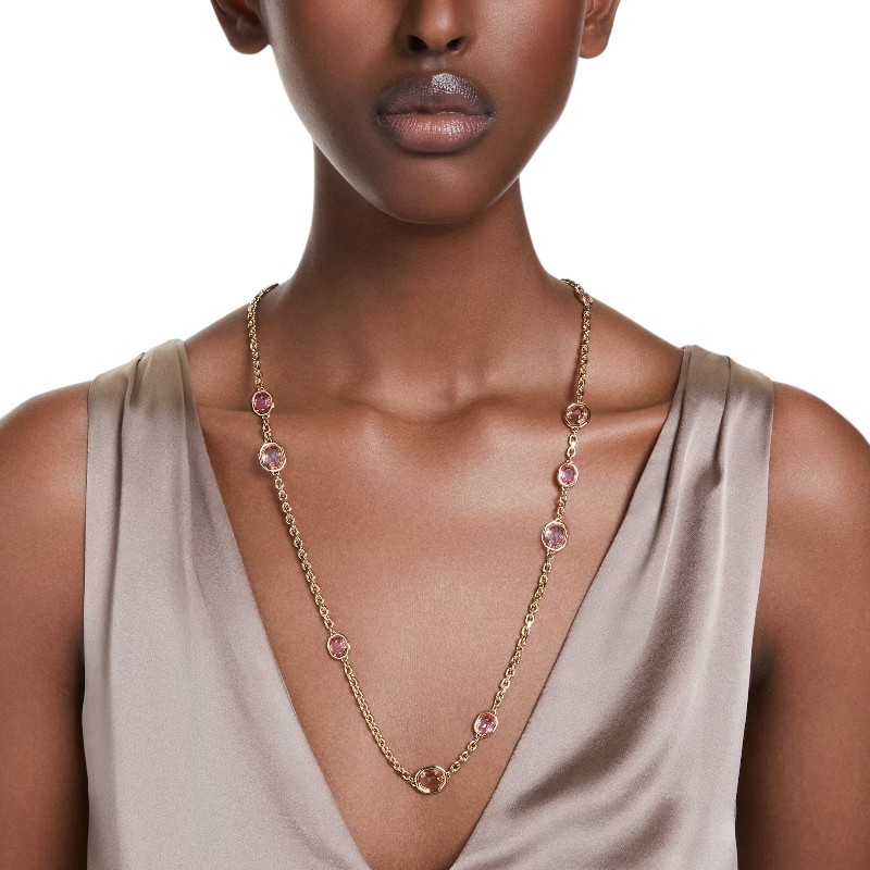 Swarovski Imber Octagon Cut Starndage Long Necklace, Pink and Gold Tone Plated
