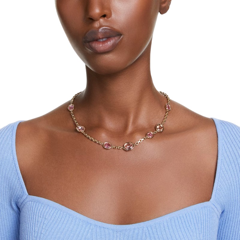 Swarovski Imber Octagon Cut Necklace, Pink and Gold Tone Plated