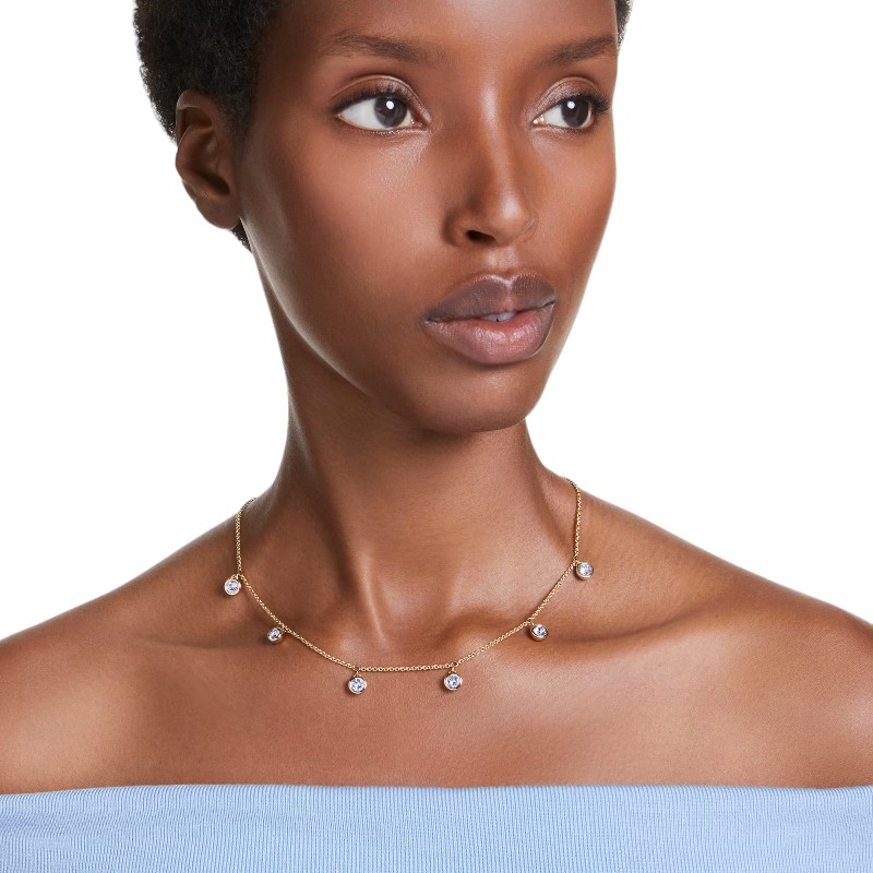 Swarovski Imber Round Cut Necklace, Light Blue and Gold Tone Plated