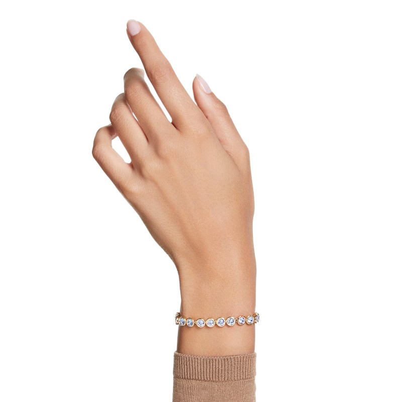 Swarovski Imber Round Cut Tennis Bracelet, Blue and Yellow Gold Tone