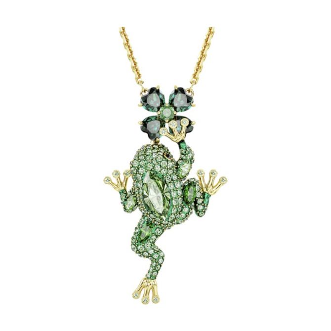 Swarovski Idyllia Frog Pendant Necklace, Green and Yellow Tone Plated