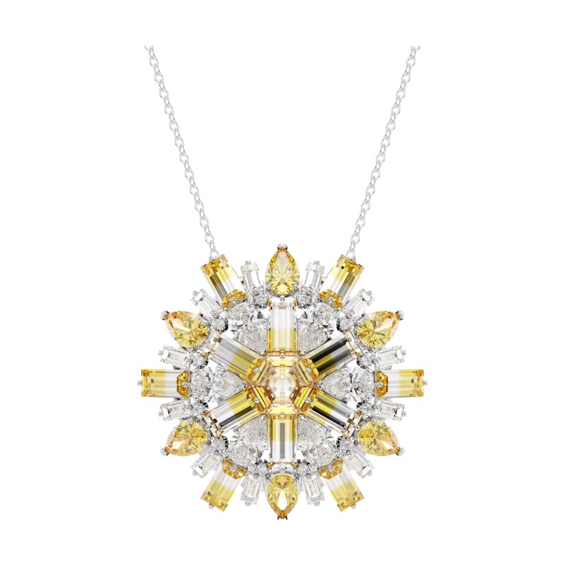 Swarovski Idyllia Flower Pendant Necklace and Brooch, Yellow and Rhodium Plated