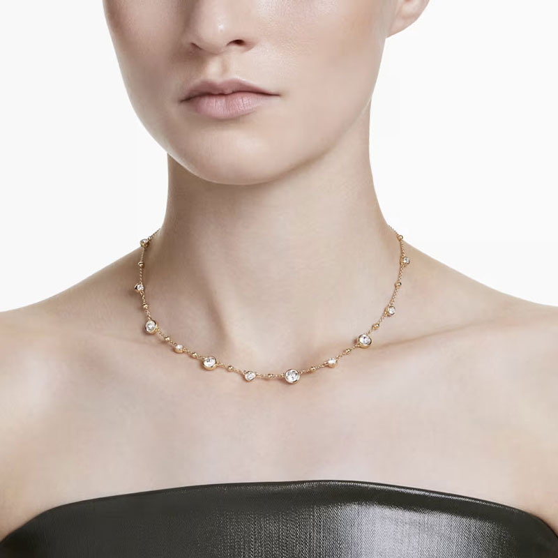 Swarovski Imber Round Cut Scattered Design Neclace, White and Yellow Gold Tone Plated