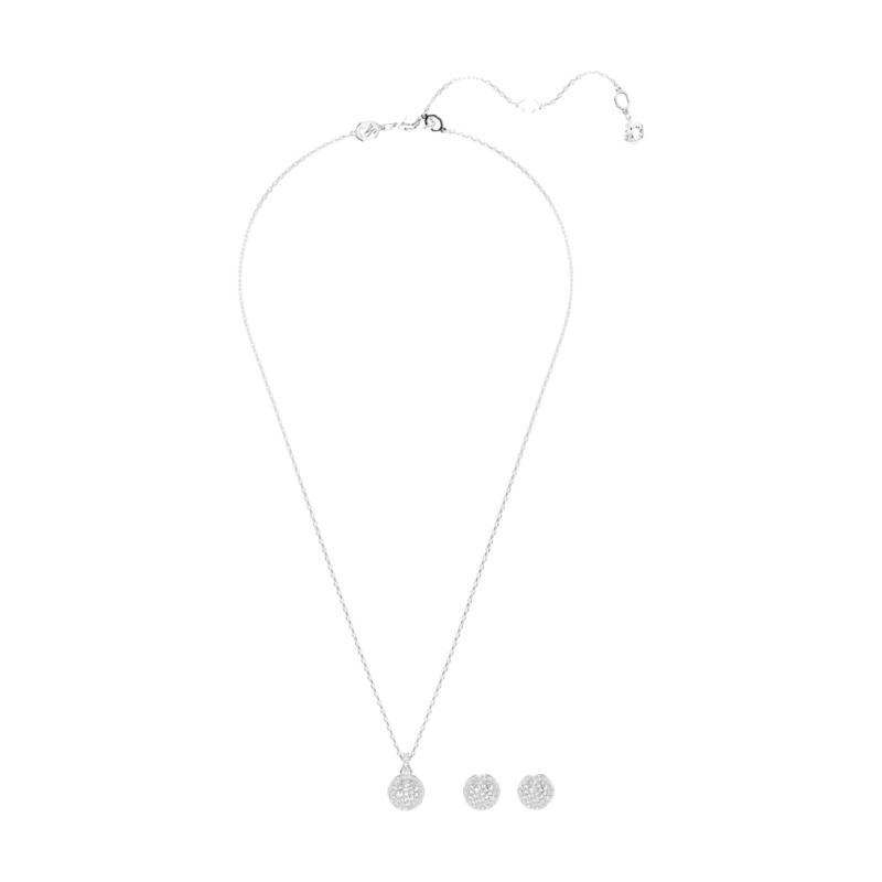 Swarovski Meteora Necklace and Earring Set , White and Rhodium Plated