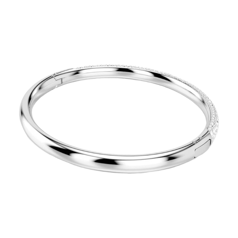 Swarovski Meteora Snow Pave Large Bangle, White and Rhodium Plated