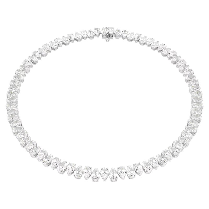 Swarovski Matrix Pear Cut Necklace, White and Rhodium Plated