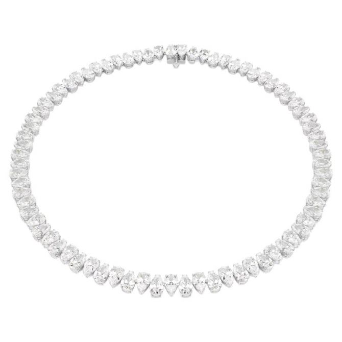 Swarovski Matrix Pear Cut Necklace, White and Rhodium Plated