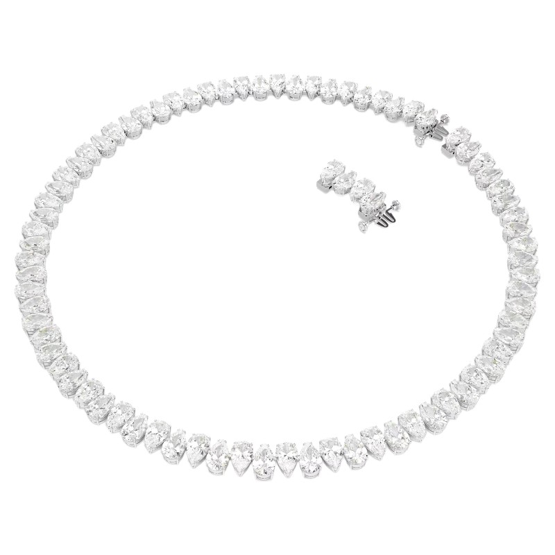 Swarovski Matrix Pear Cut Necklace, White and Rhodium Plated
