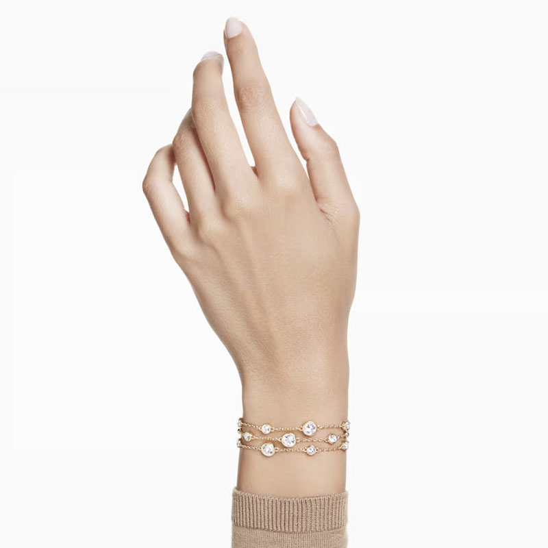 Swarovski Imber Wide Round Cut Bracelet, White and Yellow Gold Tone Plated