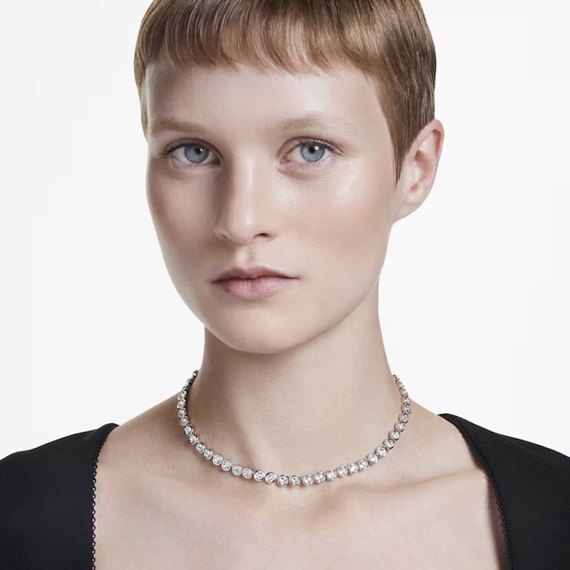 Swarovski Imber Round Cut Tennis Necklace, White and Rhodium Plated