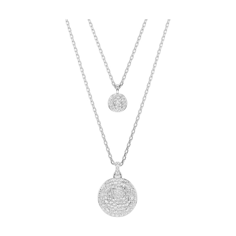 Swarovski Meteora Layered Pendant Necklace, White and Rhodium Plated