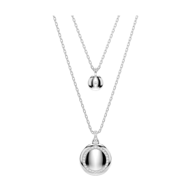 Swarovski Meteora Layered Pendant Necklace, White and Rhodium Plated