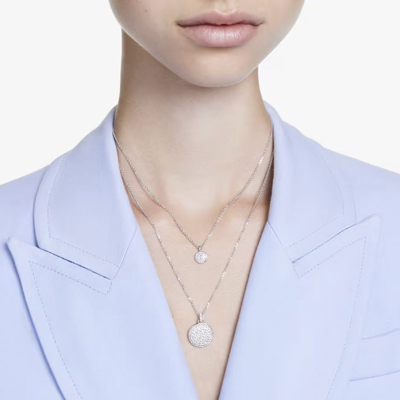 Swarovski Meteora Layered Pendant Necklace, White and Rhodium Plated