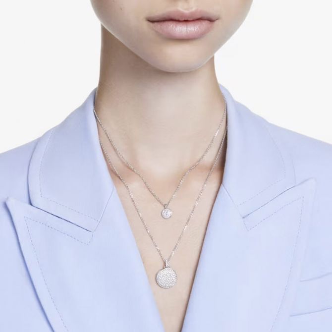 Swarovski Meteora Layered Pendant Necklace, White and Rhodium