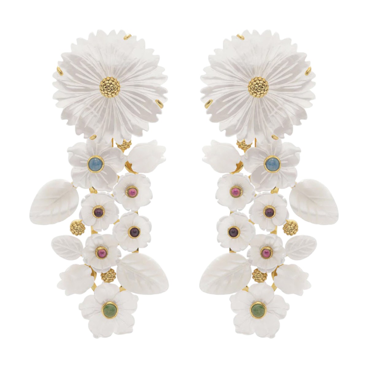 Capucine De Wulf Mermaid Garden Convertible Statement Earrings, Mother of Pearl and Multicolored Jad