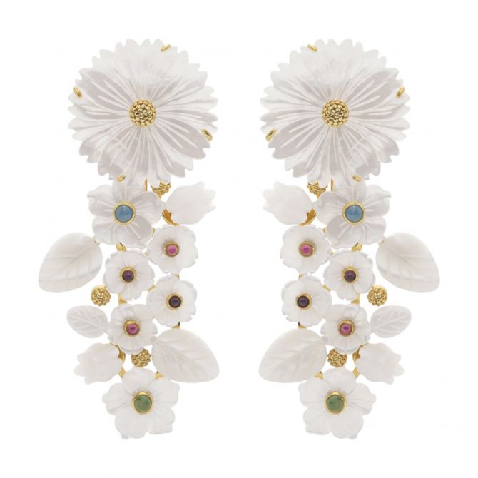 Capucine De Wulf Mermaid Garden Convertible Statement Earrings, Mother of Pearl and Multicolored Jad