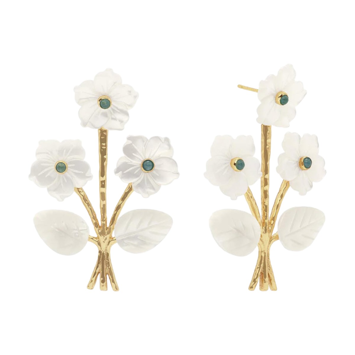 Capucine De Wulf Mermaid Garden Convertible Bouquet Post Earrings, Mother of Pearl and Ocean Jade