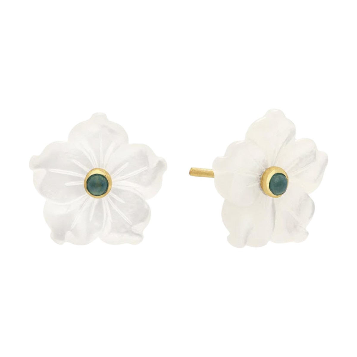 Capucine De Wulf Mermaid Garden Convertible Bouquet Post Earrings, Mother of Pearl and Ocean Jade