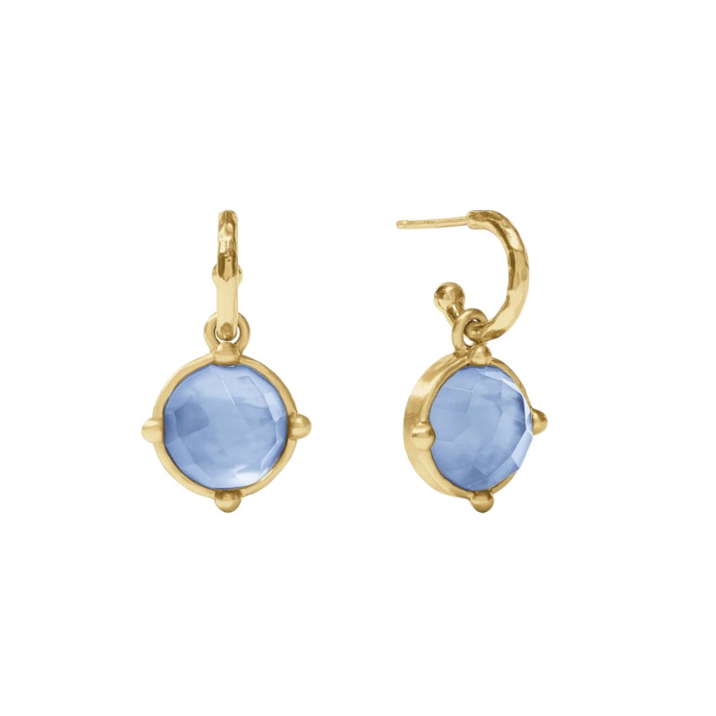Julie Vos Honeybee Hoop and Charm Earrings, Iridescent Chalcedony Blue