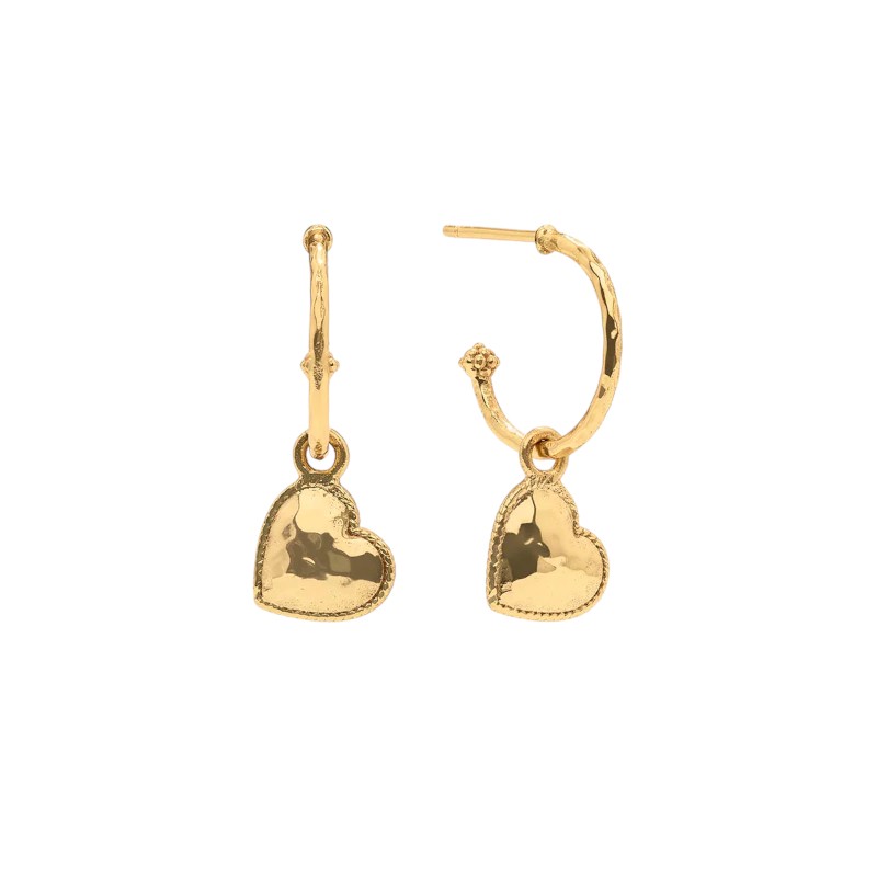 Capucine De Wulf Love Hoop Earrings with Heart Charm, Yellow Gold Plated