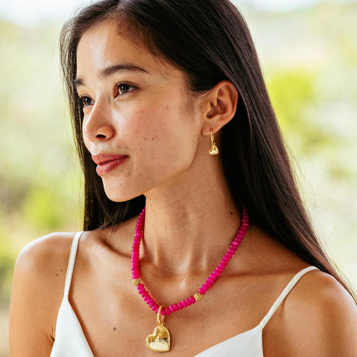 Capucine De Wulf Love Hoop Earrings with Heart Charm, Yellow Gold Plated