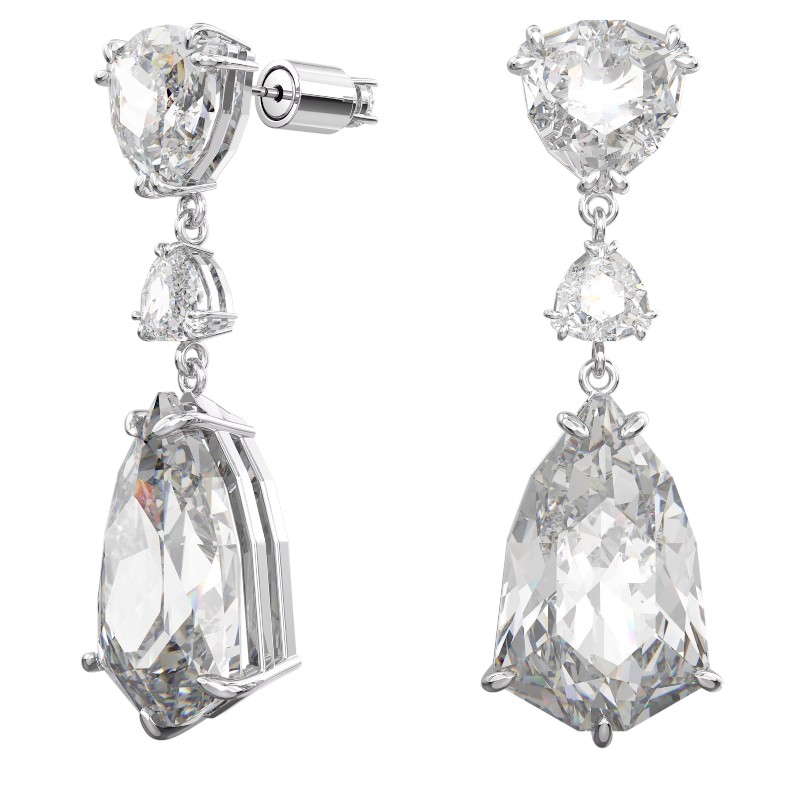Swarovski Mesmera Mixed Cuts Drop Earrings, White and Rhodium Plated