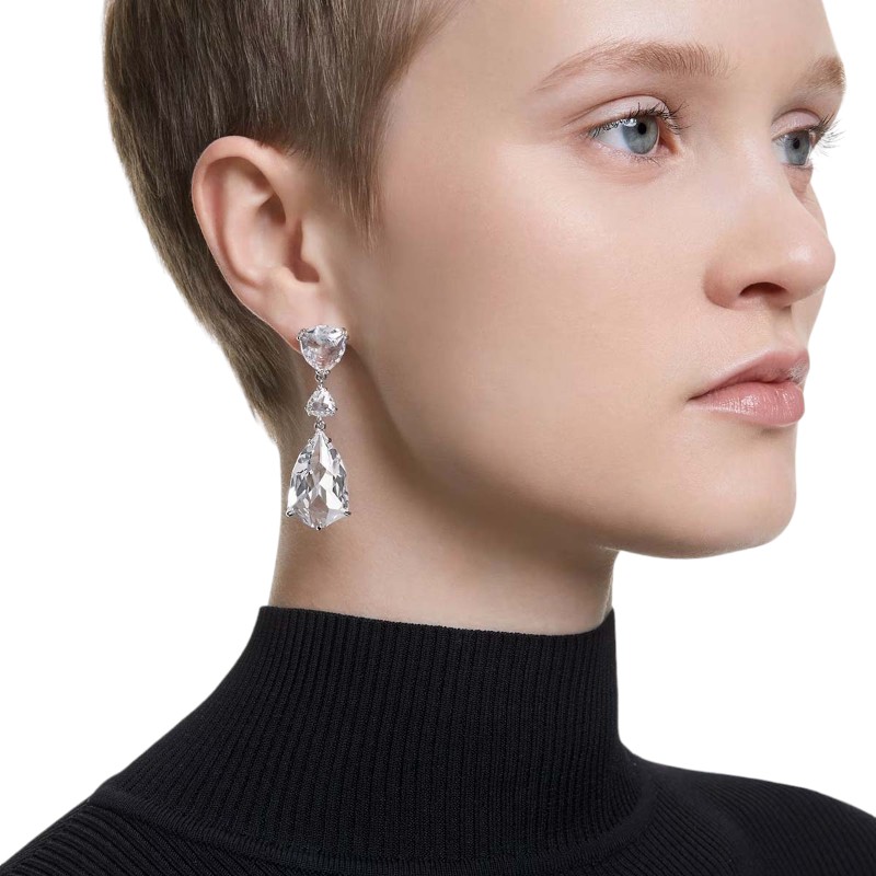 Swarovski Mesmera Mixed Cuts Drop Earrings, White and Rhodium Plated