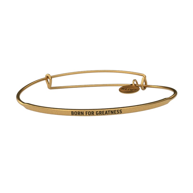 &Livy Posy Born For Greatness Bangle Bracelet, Antique Yellow Gold Plated