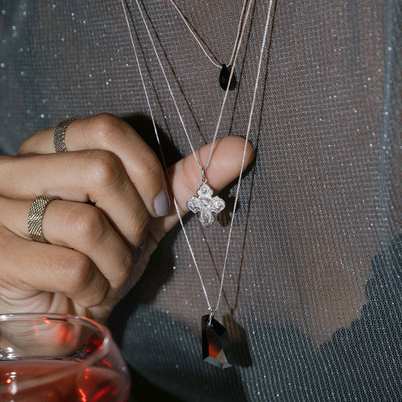 &Livy Higher Power 4 Way Cross Silver On Silver Necklace, Small