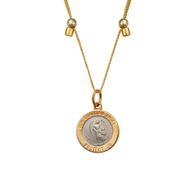 &Livy Higher Power Guardian Angel Necklace, Two Tone on Yellow Gold Tone