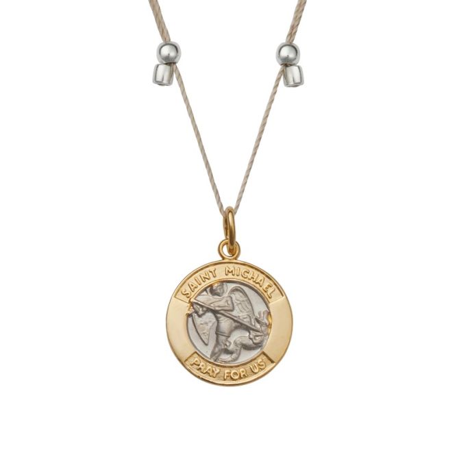 &Livy Higher Power Saint Michael Necklace, Two Tone on Silver