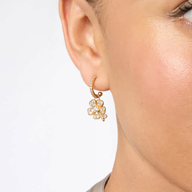 Julie Vos Laurel Hoop and Charm Earrings, Cubic Zirconia