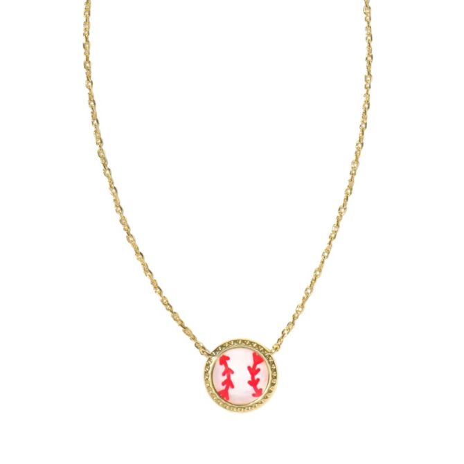 Kendra Scott Baseball Yellow Gold Plated Short Pendant Necklace in Ivory Mother of Pearl