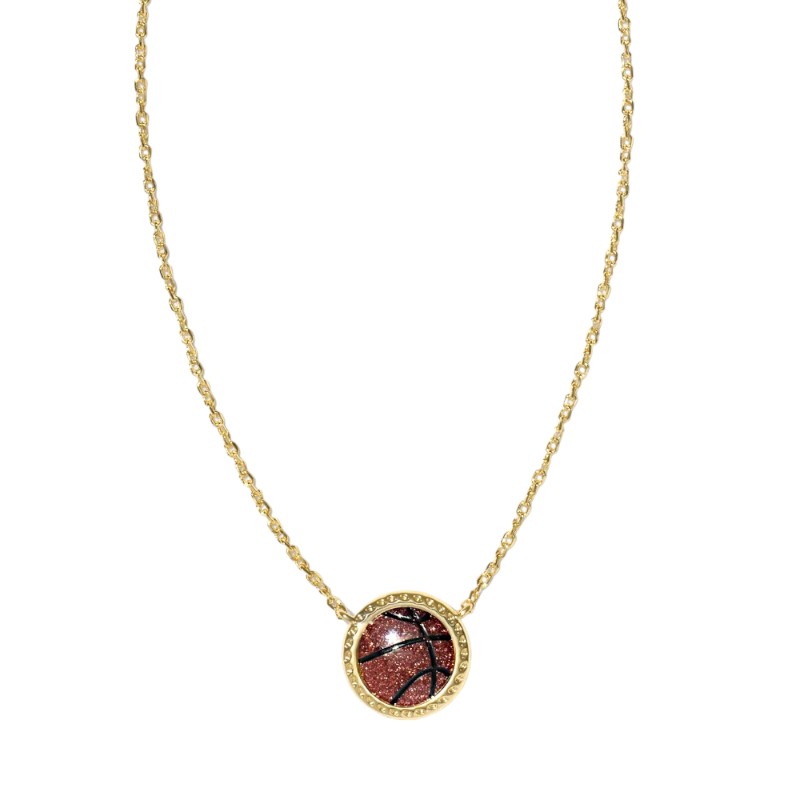 Kendra Scott Basketball Yellow Gold Short Pendant Necklace in Orange Goldstone
