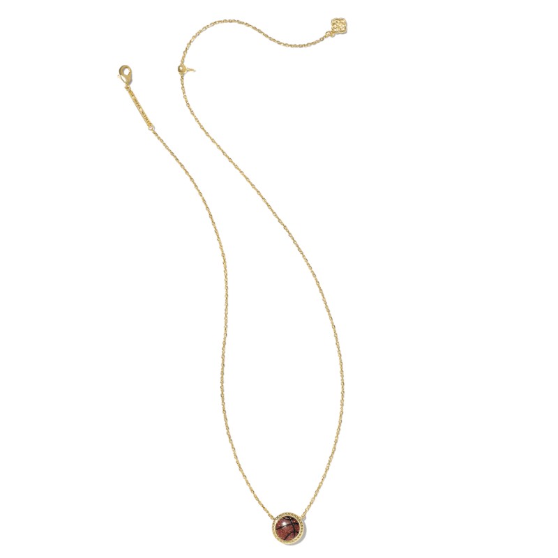 Kendra Scott Basketball Yellow Gold Short Pendant Necklace in Orange Goldstone