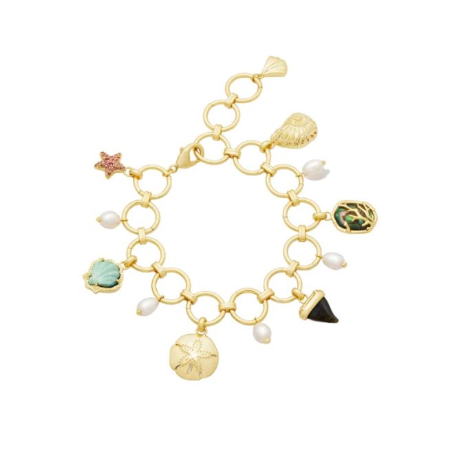 Kendra Scott Brynne Yellow Gold Plated Shell Charm Bracelet in Multi Mix