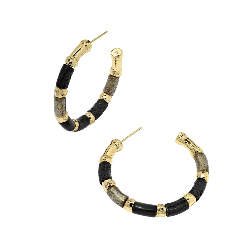 Kendra Scott Gigi Yellow Gold Plated Hoop Earrings in Black Mix
