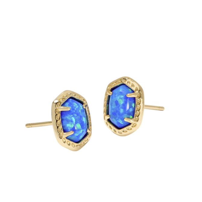 Kendra Scott Daphne Yellow Gold Tone Framed Stud Earrings in Bright Blue Kyocera