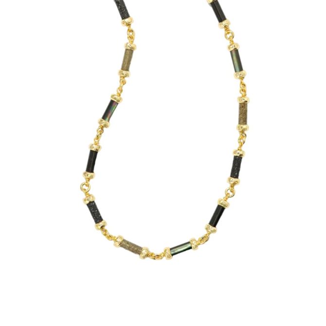 Kendra Scott Gigi Yellow Gold Plated Strand Necklace in Black Mix