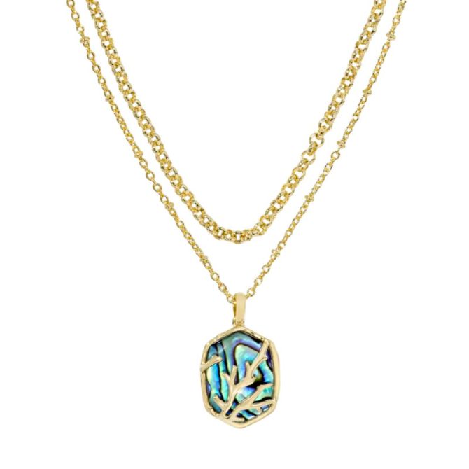 Kendra Scott Daphne Yellow Gold Plated Coral Frame Multi Strand Necklace in Abalone