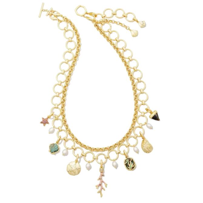 Kendra Scott Brynne Convertible Yellow Gold Plated Shell Charm Necklace in Multi Mix