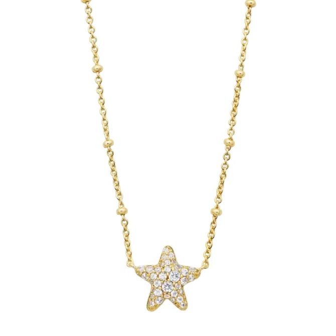 Kendra Scott Jae Yellow Gold Star Pave Short Pendant Necklace in White Crystal