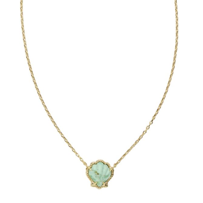 Kendra Scott Brynne Yellow Gold Tone Shell Necklace in Sea Green Chrysocolla